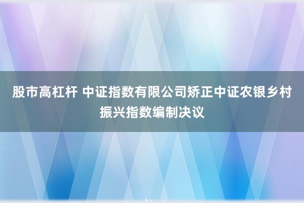 股市高杠杆 中证指数有限公司矫正中证农银乡村振兴指数编制决议
